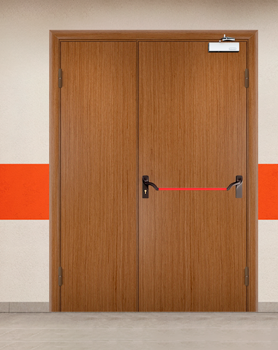 Противопожарная полуторная шпон дверь с ручкой антипаника