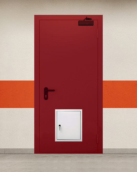  Противопожарная однопольная красная дверь EI 45 с стыковочным узлом