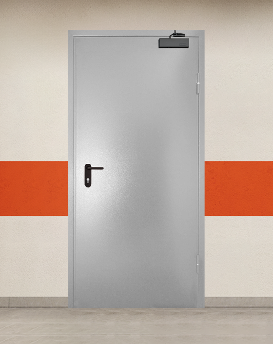 Противопожарная однопольная серая дверь порошковым напылением EI 90