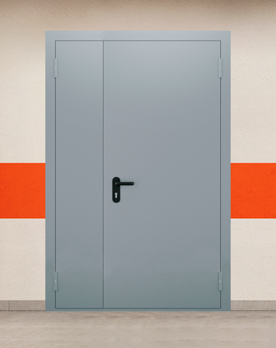 Противопожарная полуторная серая дверь EI 30 (3-го типа) без доводчика