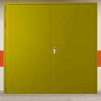 Ворота металлические двустворчатые желтые с блестящей ручкой без доводчика