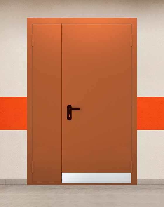 Противопожарная полуторная коричневая дверь EI 45 без доводчика с узким отбойником