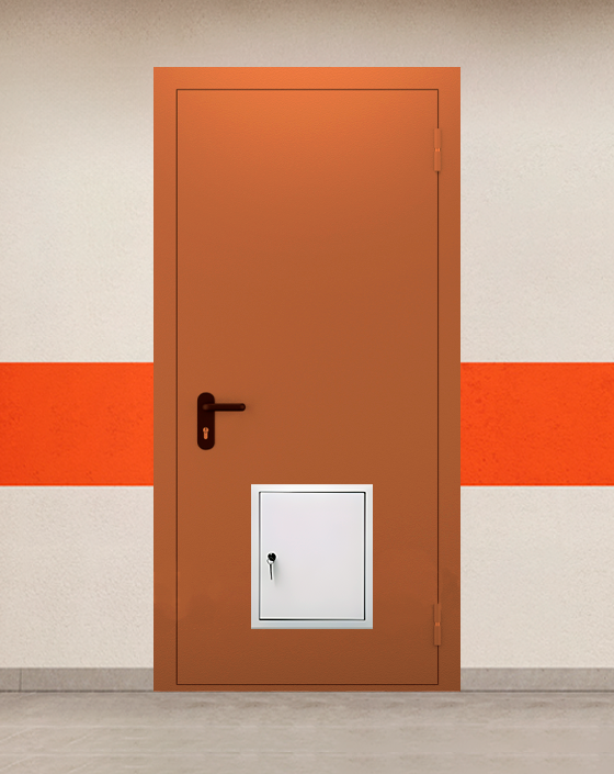 Противопожарная однопольная коричневая дверь EI 60 (2-го типа) без доводчика с стыковочным узлом