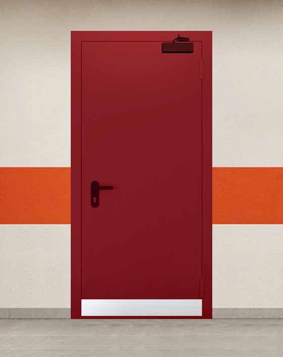 Противопожарная однопольная красная дверь EI 45 с узким отбойником