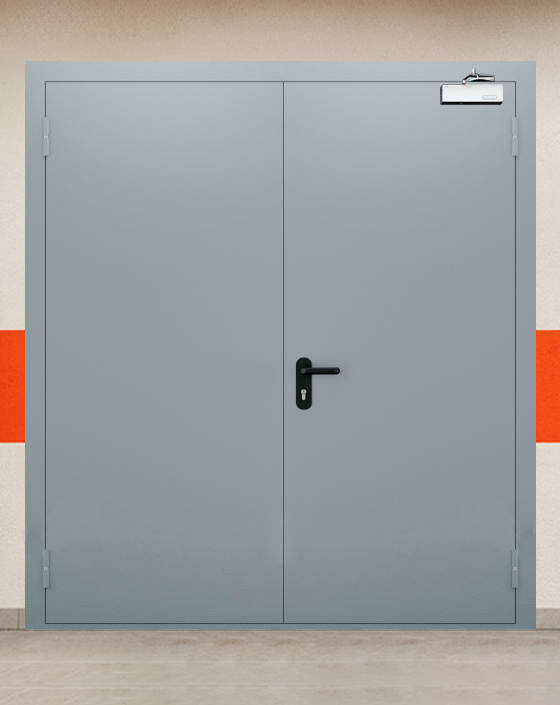 Противопожарная двупольная серая дверь EI-90