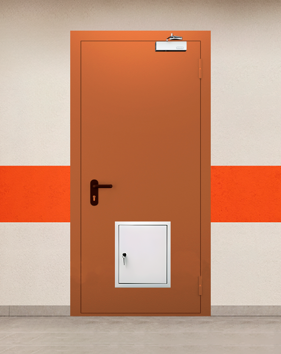 Противопожарная однопольная коричневая дверь EI 60 (2-го типа) с стыковочным узлом