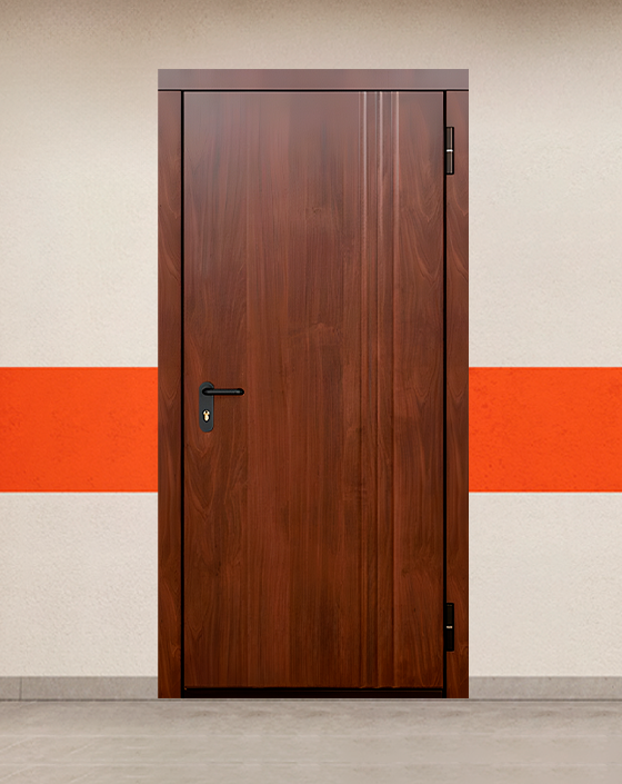 Противопожарная однопольная МДФ коричневая дверь EIS 45 без доводчика