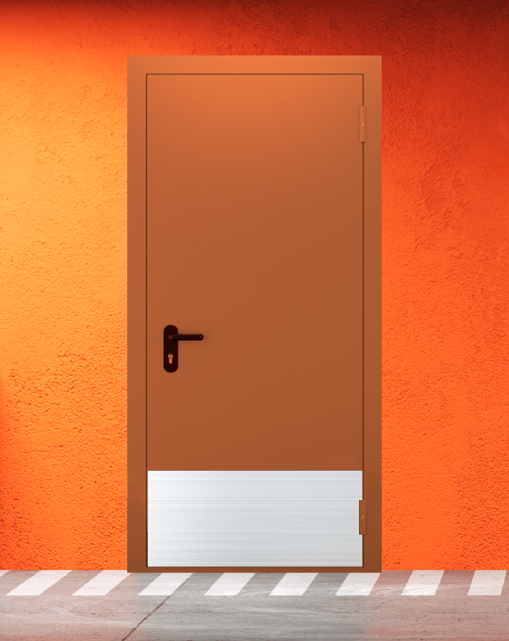 Противопожарная однопольная коричневая дверь EI 60 (2-го типа) без доводчика с широким отбойником