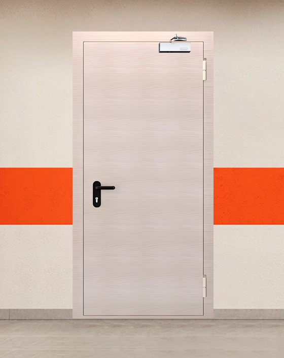 Противопожарная однопольная МДФ бежевая дверь EI-90