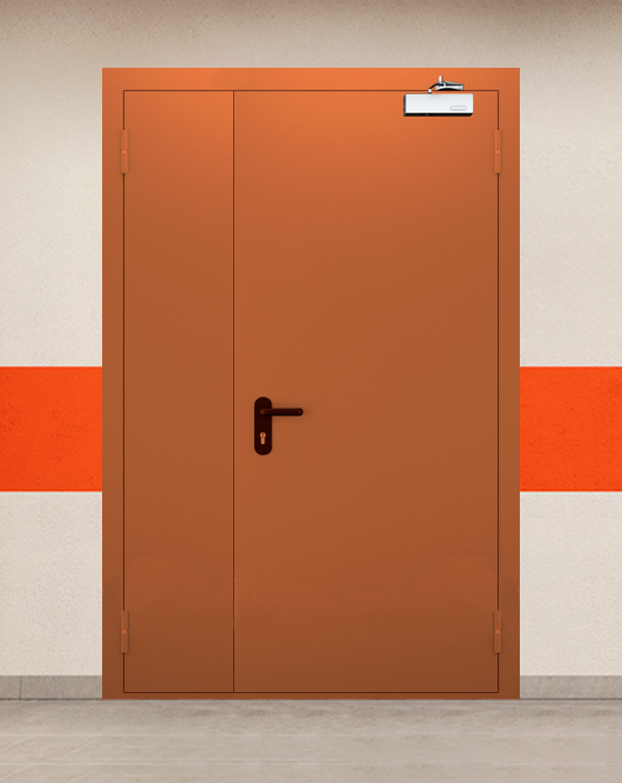 Противопожарная полуторная коричневая дверь EI 45