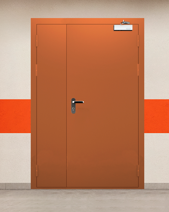 Противопожарная полуторная коричневая дверь EIS 45 с блестящей ручкой