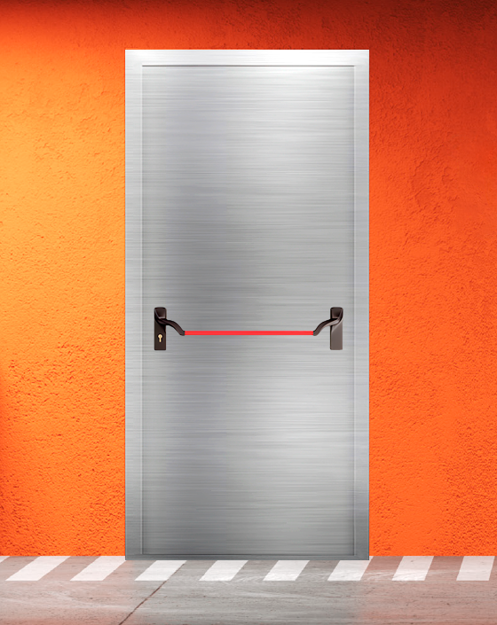 Противопожарная однопольная из нержавеющей стали серая дверь EIS 45 без доводчика с ручкой антипаника