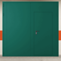 Ворота металлические двустворчатые зеленые с дверью без доводчика